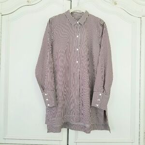 J. Jill Burgundy Stripe Silk Blend Long Sleeve Button Front Tunic Top Small NWT